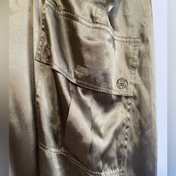 La Senza Olive Green Cargo Style Silky  Wide Leg Pants w Adjustable Leg Openings - Picture 3 of 12